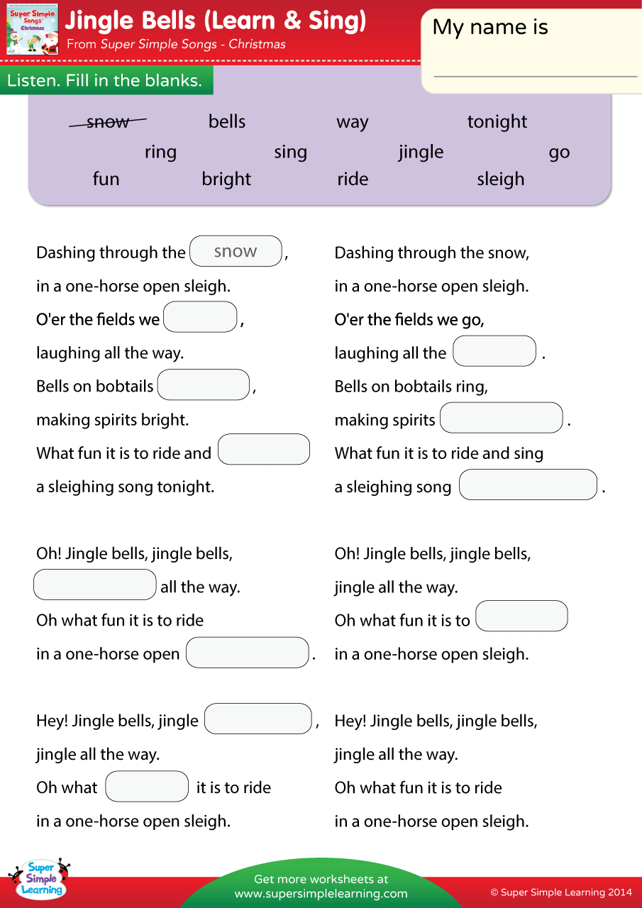 Jingle Bells Worksheet â Fill In The Blanks
